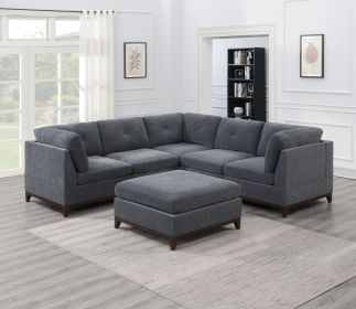 Ash Grey Chenille Fabric Modular Sectional 6pc Set Living Room Furniture Corner Sectional Couch 3x Corner Wedge 2x Armless Chairs and 1x Ottoman