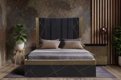 Modern Style Queen Bed Made With Mango Wood and Finished with Brass Metal