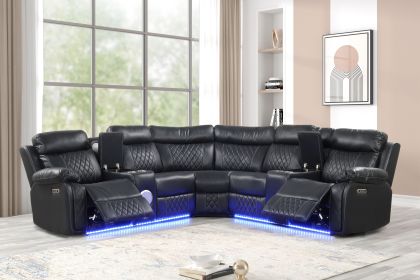 Lacrose Modern Style power recliner sectional with Bluetooth speaker and LED made with wood & metal in Black