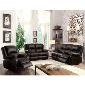 Zuriel Brown Synthetic Leather 3PCS Recliner Living Room Set (Sofa, Loveseat, Chair)