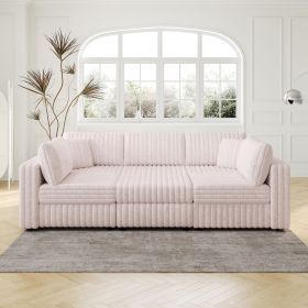 106.3" Soft U-shaped 6-Person Sofa. Matches 30.7" Ottoman with Hydraulic Lift. Comfortable & Stylish. For Bedroom & Living Room. Light Pink.Moder