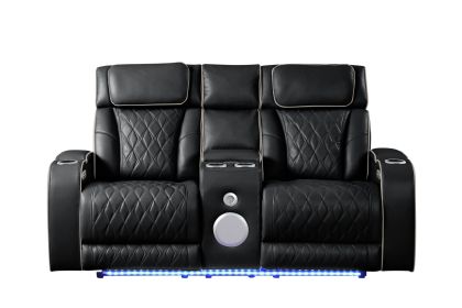 Fortuner Modern Style Upholstery Recliner Loveseat Made with Wood & Massage Function Included-Black