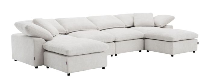 Naveen Ivory Linen 6Pcs Modular Sectional w/Ottoman
