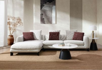 Mardi Maroon & Beige Tweed Sectional Sofa w/3 Pillows