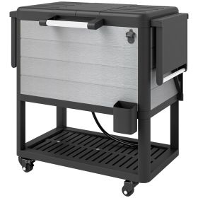 104 Quart Large Capacity Outdoor Cooler Cart, Patio Rolling Ice Chest With Bottle Opener Shelves Wheels, Gray