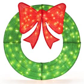 Pre-Lit Christmas Wreath - 200 LED Lights  Warm White Red , Large Bow , IP44 Weatherproof For Indoor Outdoor