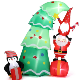 6 FT Lighted Christmas Inflatable Decoration, Inflatable Christmas Tree With Elf And Santa Claus, Funny Blow Up Yard Decorations With Built-in LED Lig