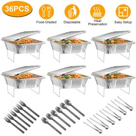 36Pcs Per Set Disposable Chafing Dish Buffet Set Food Warmers For Party Buffet Server Catering Supplies With Covers Utensils Half Size Food Pans For P