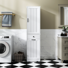 Laundry Cabinet ,with 1 Storage Cabinet And 1 Drawer - White
