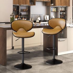Bar Stools Set of 2, Faux Leather Bar Stools with Back, Chic Swivel Counter Stools with Footrest, Adjustable Kitchen Stools for Kitchen and Bars (Color: YELLOW)