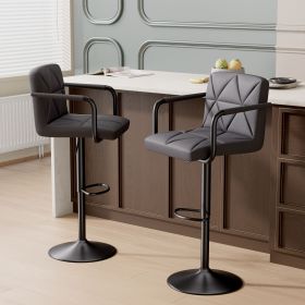 Bar Stools Set of 2, Seat Adjustable Height 25.5-34.5IN Barstools with Back & Arms (Color: Dark gray)