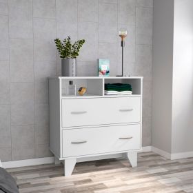Stamford Two Drawer Dresser, Four Legs, Two Open Shelves, Superior Top (Color: White)