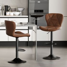 Modern Bar Stool Set of 2, Adjustable Faux Leather Upholstered Swivel Counter Stools, Counter Height Barstools with Back for Kitchen Island (Color: Brown)