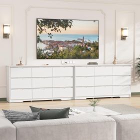 9 Drawer Dresser for Bedroom, Storage Cabinet With Hidden Handles, Modern Closet Of Drawers for Living Room (Color: White)