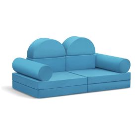 10PCS Toddler Modular Play Couch (Color: Blue)