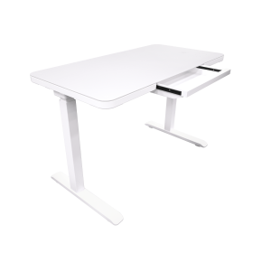 Glass Electric Standing Desk with Drawer - 45 x 23 Inch Tempered Glass Dual Motor Height Adjustable Sit Stand Desk Computer Workstation with USB/ (Color: White)