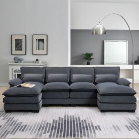 [VIDEO provided][New]109.8*55.9" Modern U-shaped Sectional Sofa with Waist Pillows,6-seat Upholstered Symmetrical Sofa Furniture (Color: as Pic)