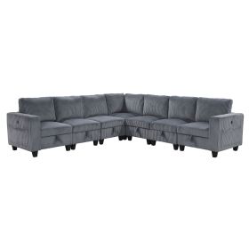 7-Piece Modular Sectional with Storage Seats, Side Pockets (Color: as Pic)