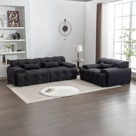 Oversized Couch Modern Living Room Sofa with 26.77 Inch Deep Seat, Extra Large Couches with 2 Pillows Comfy Fabric Tufted Loveseat Sofas 90 Inch (Color: Black)