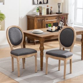 French Style Solid Wood Frame Dining Chair,Set of 2 (Color: Dark gray, Material: Fabric)