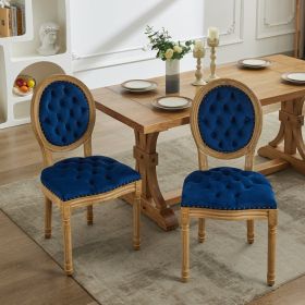 French Style Solid Wood Frame Dining Chair,Set of 2 (Color: Blue, Material: Velvet)