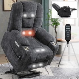 EMON'S Large Power Lift Recliner Chair with Massage and Heat for Elderly, Overstuffed Wide Recliners (Color: as Pic)