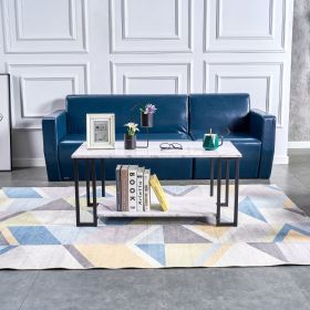 D&N Coffee Table, 2 Layers 1.5cm Thick Marble MDF Rectangle 39.37" L Tabletop Iron Coffee Table , Dining Room, Coffee Shop, Resterant, White Top (Main Color: White, Main Material: MDF)