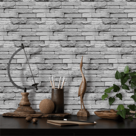 12 Pcs Grey Stone Brick Marble Peel And Stick Wallpaper Splash Proof And Moisture Proof Hanging Decorative Tiles Easy To Clean & Cut (PCS: 48FG-L011)