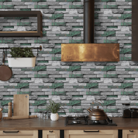 12 Pcs Realistic Green Stone Brick Peel And Stick Wallpaper Removable Self-Adhesive PVC Waterproof And Moisture-Proof Easy Diy Installation For K (PCS: 24FG-L012)
