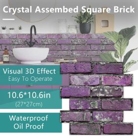 12 Pcs Peel And Stick Brick Tiles Wall Decor PVC Purple Brick Wallpaper Wall Tile Backsplash Self-Adhesive Wall Stickers - Durable (PCS: 24MZ-5-132)