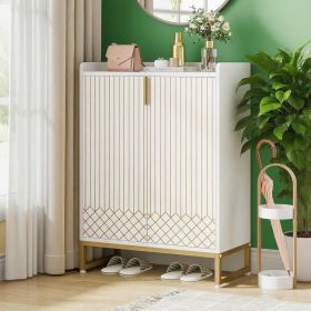 Shoe Cabinet (Color: White and Gold)